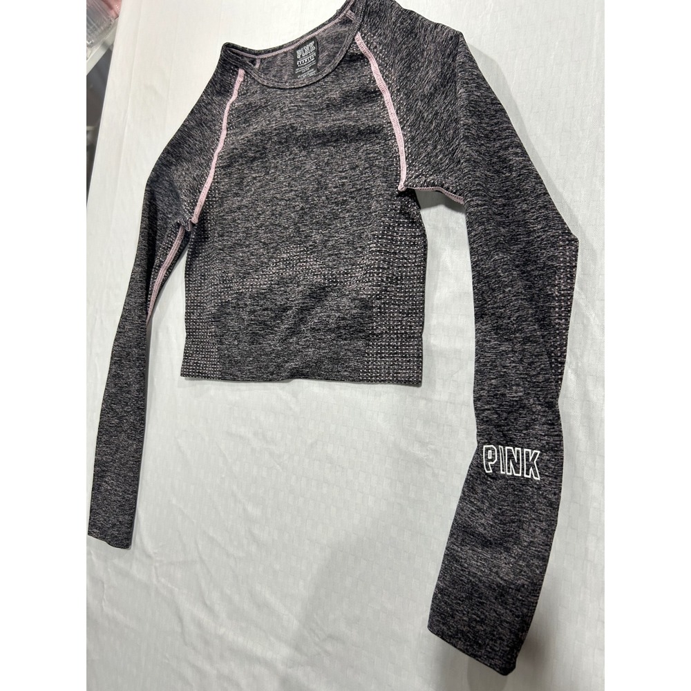 Victoria's Secret PINK Seamless Long Sleeve Crop Top Gray Pink Small